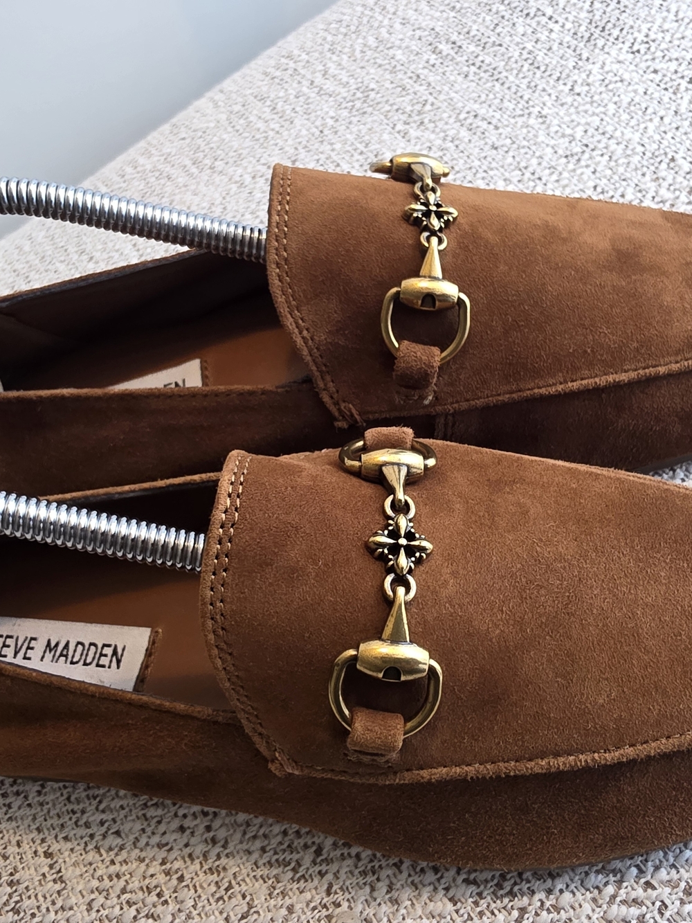 Steve Madden Brown Suede Loafers with Gold Hardware - Picture 4 of 5